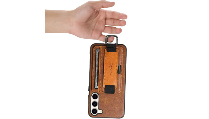 Кожаный чехол Wallet case and straps для Samsung Galaxy S24+ Коричневый / Brown - фото