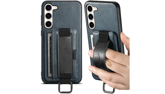 Кожаный чехол Wallet case and straps для Samsung Galaxy S24+ Синий / Blue - фото