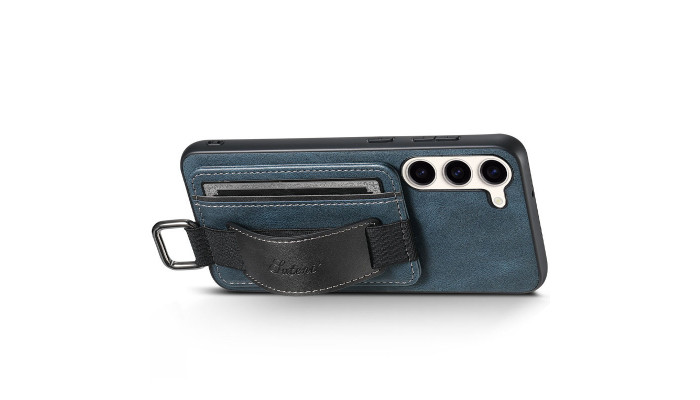 Кожаный чехол Wallet case and straps для Samsung Galaxy S24+ Синий / Blue - фото