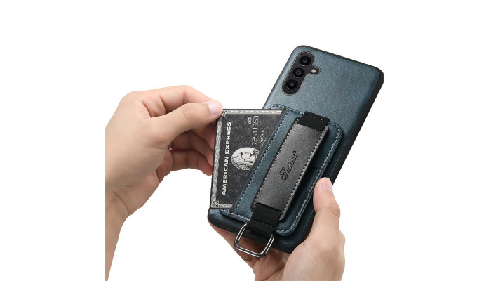 Кожаный чехол Wallet case and straps для Samsung Galaxy S24+ Синий / Blue - фото