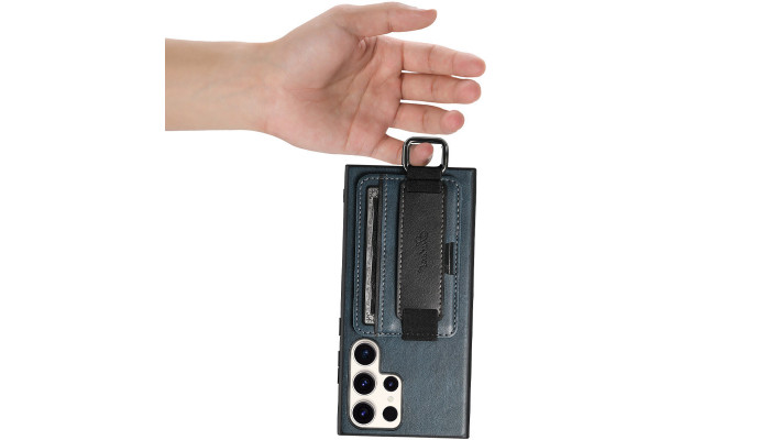 Кожаный чехол Wallet case and straps для Samsung Galaxy S24 Ultra Синий / Blue - фото
