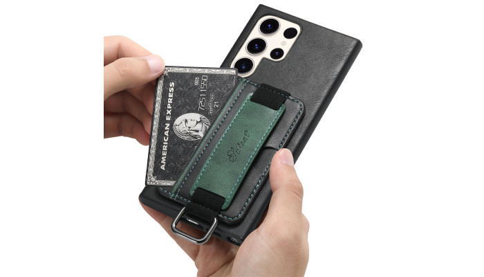 Кожаный чехол Wallet case and straps для Samsung Galaxy S24 Ultra Черный / Black - фото