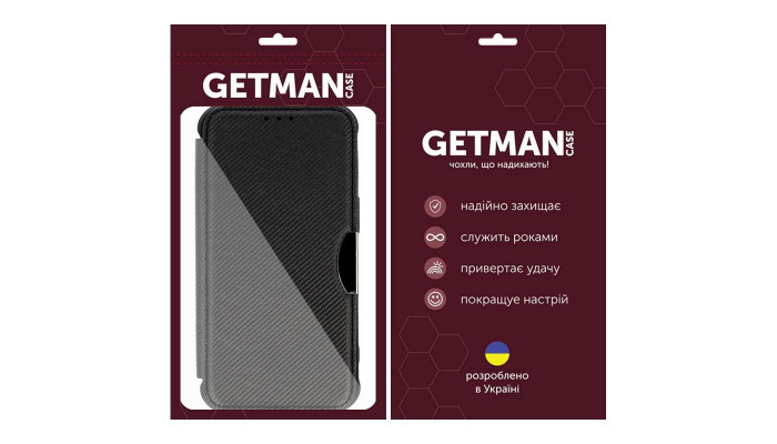 Шкіряний чохол книжка GETMAN Razor (PU) для Xiaomi Redmi 13C / Poco C65 Carbon - фото