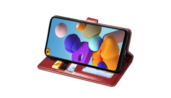 Кожаный чехол книжка GETMAN Gallant (PU) для Samsung Galaxy A21s Красный - фото