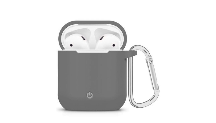 Силіконовий футляр з карабіном для навушників AirPods Сірий / Dark Grey - фото