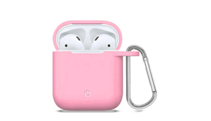 Силіконовий футляр з карабіном для навушників AirPods Рожевий / Pink - фото