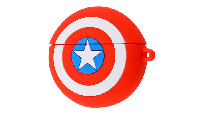 Силиконовый футляр Marvel & DC series для наушников AirPods 1/2 + кольцо Капитан Америка / Красный - фото