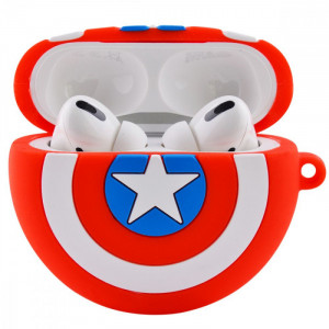 Силиконовый футляр Marvel & DC series для наушников AirPods Pro + кольцо Капитан Америка / Красный