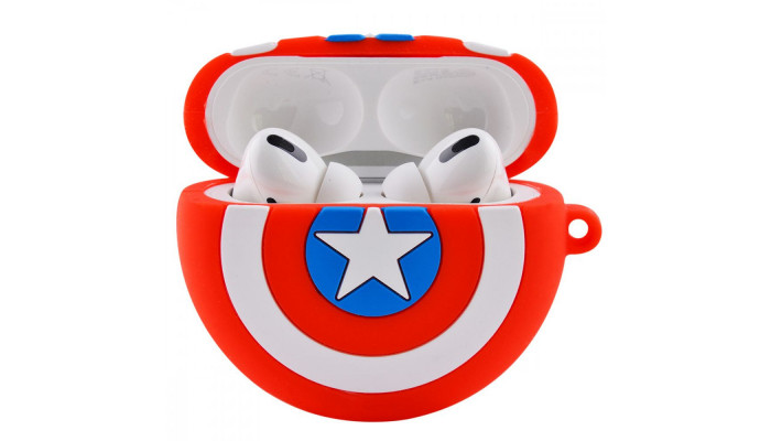 Силіконовий футляр Marvel & DC series для навушників AirPods Pro + кільце Капітан Америка / Червоний - фото