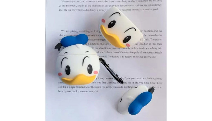 Силіконовий футляр Disney series для навушників AirPods 1/2 + карабін Дональд Дак/Бело-блакитний - фото