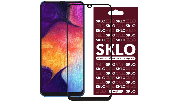 Захисне скло SKLO 3D (full glue) для Samsung A20 / A30 / A30s / A50/A50s/M30 /M30s/M31/M21/M21s Чорний - фото