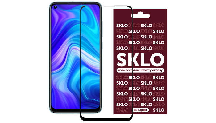 Защитное стекло SKLO 3D (full glue) для Xiaomi Redmi Note 9 / Redmi 10X / Note 9T / Note 9 5G Черный - фото
