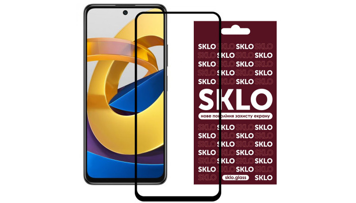 Захисне скло SKLO 3D (full glue) для Xiaomi Poco M4 Pro 4G Чорний - фото