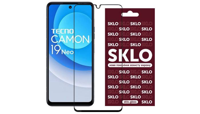 Захисне скло SKLO 3D (full glue) для TECNO Camon 19 (CI6n) / 19 Pro (CI8n) Чорний - фото