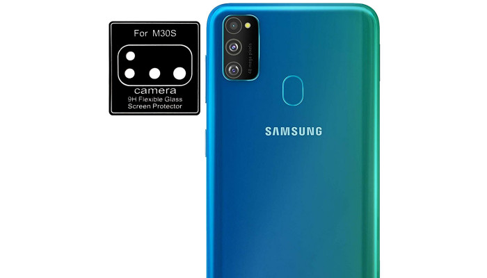 Гибкое защитное стекло 0.18mm на камеру (тех.пак) для Samsung Galaxy M30s Черный - фото