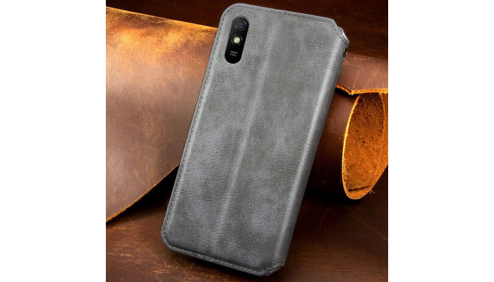 Шкіряний чохол книжка GETMAN Cubic (PU) для Xiaomi Redmi 9A Сірий - фото