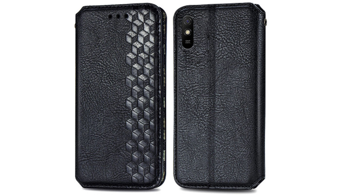 Кожаный чехол книжка GETMAN Cubic (PU) для Xiaomi Redmi 9A Черный - фото