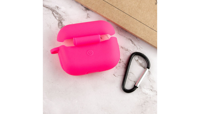 Силиконовый футляр New с карабином для наушников Airpods Pro Розовый / Barbie pink - фото