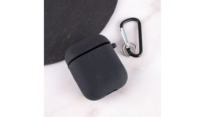 Силиконовый футляр с микрофиброй для наушников Airpods 1/2 Черный / Black - фото