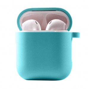 Силиконовый футляр с микрофиброй для наушников Airpods 1/2 Бирюзовый / Marine Green