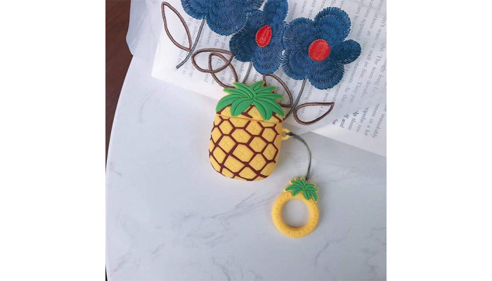 Силиконовый футляр Smile Fruits series для наушников AirPods 1/2 + кольцо Pineapple - фото