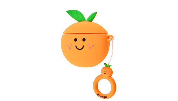 Силиконовый футляр Smile Fruits series для наушников AirPods 1/2 + кольцо orange - фото