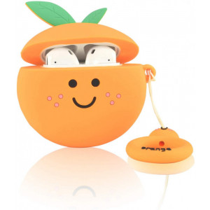 Силиконовый футляр Smile Fruits series для наушников AirPods 1/2 + кольцо orange