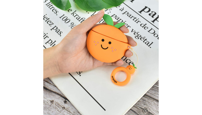 Силиконовый футляр Smile Fruits series для наушников AirPods 1/2 + кольцо orange - фото