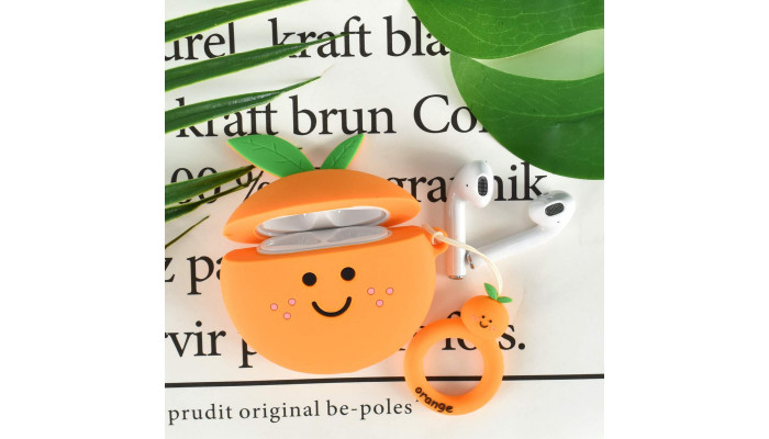 Силиконовый футляр Smile Fruits series для наушников AirPods 1/2 + кольцо orange - фото