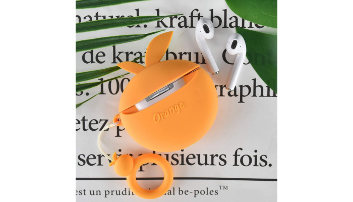 Силиконовый футляр Smile Fruits series для наушников AirPods 1/2 + кольцо orange - фото