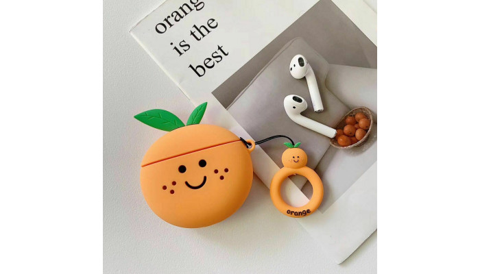 Силіконовий футляр Smile Fruits series для навушників AirPods 1/2 + кільце orange - фото
