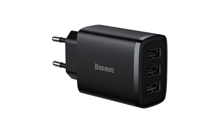 Сетевое зарядное устройство (зарядка) Baseus Compact 17W (3USB) (CCXJ02) Черный - фото