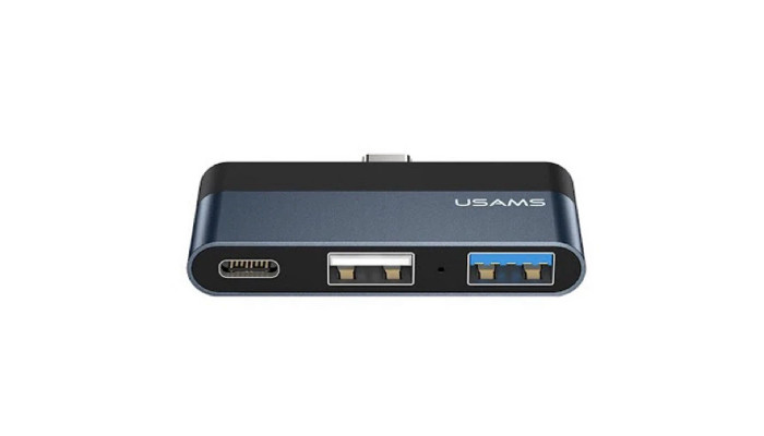 Перехідник HUB Usams US-SJ490 Type-C Mini Hub (2USB port + Type-C) Темно-сірий - фото