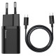 Сетевое зарядное устройство (зарядка) Baseus Super Si Quick Charger 1C 25W + Cable Type-C to Type-C 3A (1m) (TZCCSUP-L) Черный - фото