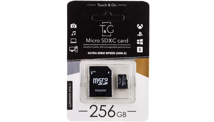 Карта пам'яті T&G microSDXC (UHS-3) 256 GB class 10 (з адаптером) Чорний - фото