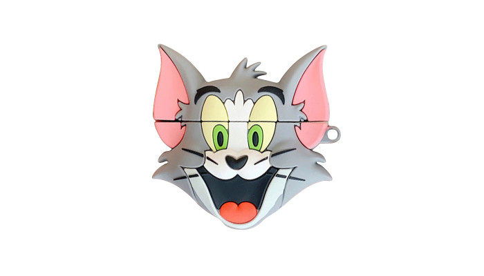 Силиконовый футляр Tom & Jerry series для наушников AirPods 1/2 + карабин Том/Серый - фото
