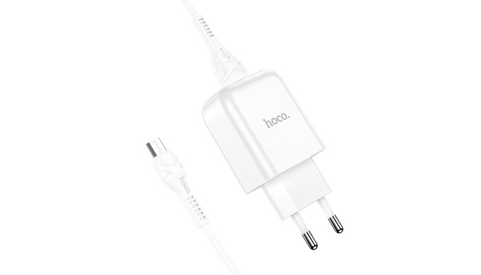 Сетевое зарядное устройство (зарядка) HOCO N2 (1USB/2.1A) + USB - MicroUSB Белый - фото