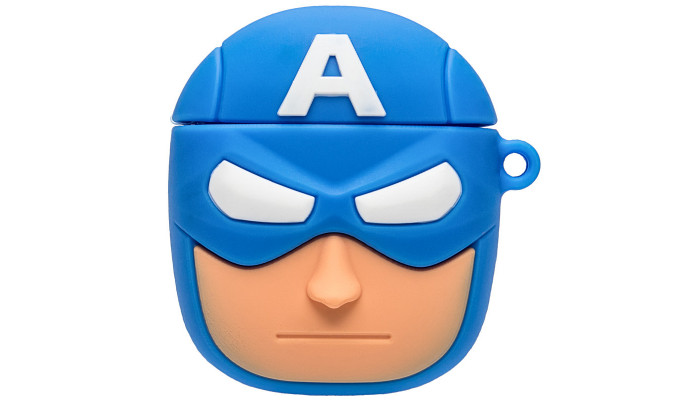 Силиконовый футляр Marvel & DC series для наушников AirPods 1/2 + карабин Капитан Америка/Синий - фото