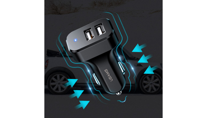 Автомобильное зарядное устройство USAMS US-CC087 C13 2.1A Dual USB Car Charger Черный - фото