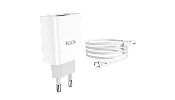 Сетевое зарядное устройство (зарядка) HOCO C80A Rapido PD20W+QC3.0 Type-C + USB + Type-C to Type-C cable Белый - фото