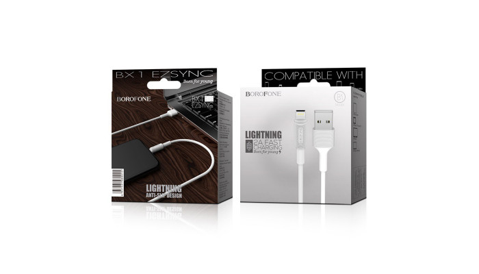 Дата кабель Borofone BX1 EzSync USB to Lightning (1m) Білий - фото