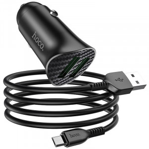 Автомобильное зарядное устройство Hoco Z39 QC3.0 (2USB) + MicroUSB Черный