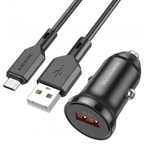 Автомобильное зарядное устройство Borofone BZ18 QC3.0 + MicroUSB Черный