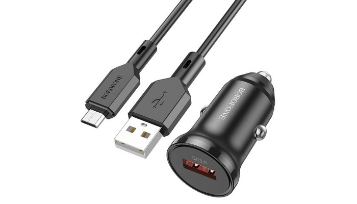 Автомобильное зарядное устройство Borofone BZ18 QC3.0 + MicroUSB Черный - фото