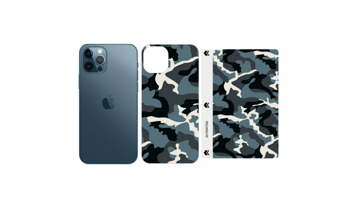 Защитная пленка SKLO Back (на заднюю панель+грани) Camo для Apple iPhone 13 Pro (6.1) Голубой / Army Blue фото