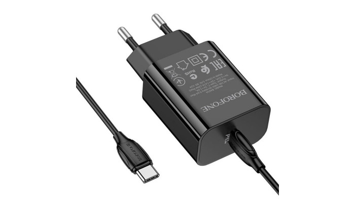 Сетевое зарядное устройство (зарядка) Borofone BA65A Single port PD20W + Type-C + Type-C Черный - фото