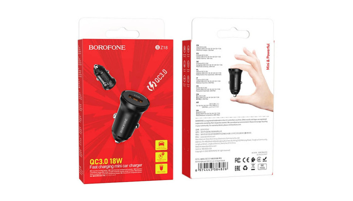 Автомобільний зарядний пристрій Borofone BZ18 QC3.0 Чорний - фото
