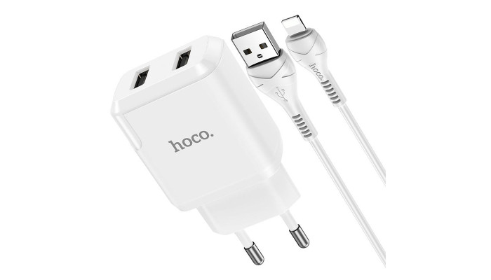 Сетевое зарядное устройство (зарядка) HOCO N7 (2USB/2,1A) + USB - Lightning Белый - фото