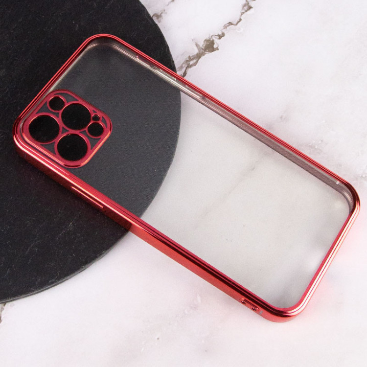 Прозрачный силиконовый чехол глянцевая окантовка Full Camera для Apple iPhone 13 Pro Max (6.7) (Красный) фото