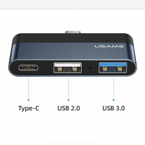 Переходник HUB Usams US-SJ490 Type-C Mini Hub (2USB port + Type-C) Темно-серый